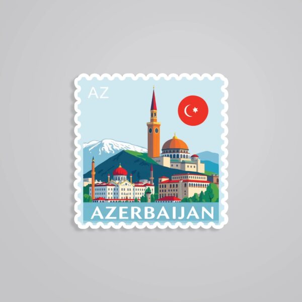 Azerbaijan Scenic Mountains Post Stamp Travels Stickers