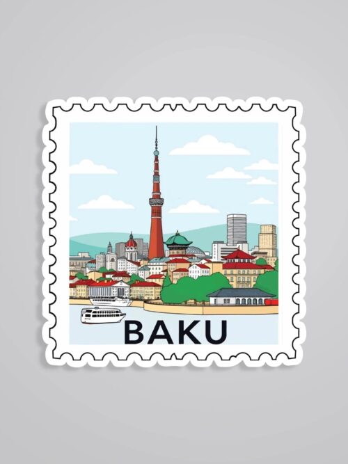 Baku City And Tower Post Stamp Travels Stickers