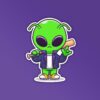 Baseball Player Alien Sticker