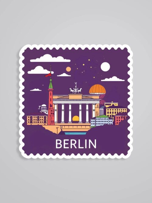 Berlin Iconic Skyline Night Post Stamp Travels Stickers