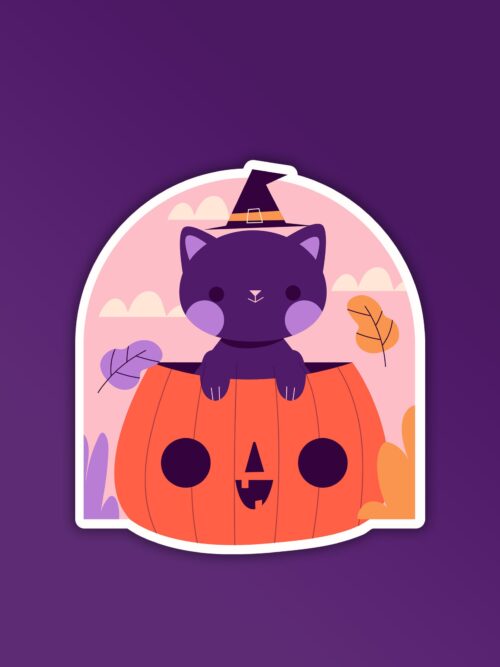 Cat In A Pumpkin Halloween _ Laptop And Mobile Sticker