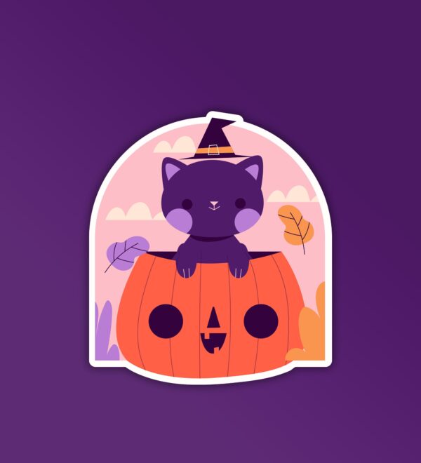 Cat In A Pumpkin Halloween _ Laptop And Mobile Sticker Cat In A Pumpkin Halloween _ Laptop And Mobile Sticker