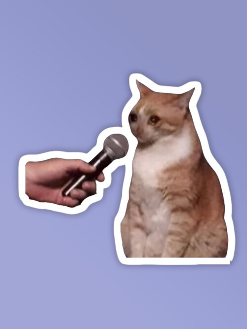Cat Meme Funny Mic Meme Laptop _ Mobile Sticker