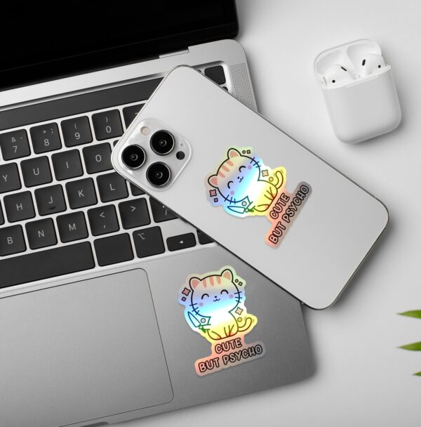 Cute But Psycho Holographic Laptop Mobile Sticker Cute But Psycho Holographic Laptop Mobile Sticker