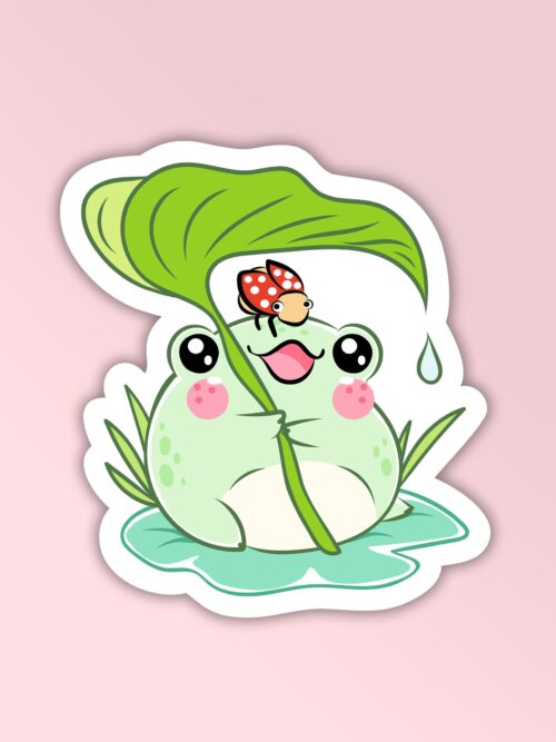 Cute Frog In Rain Laptop And Mobile Stickers