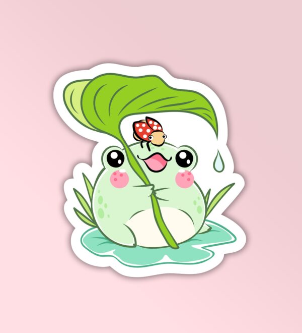 Cute Frog In Rain Laptop And Mobile Stickers Cute Frog In Rain Laptop And Mobile Stickers