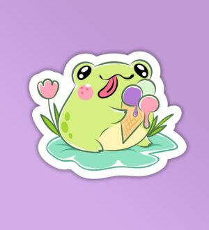 Cute Frog With Ice Cream Laptop And Mobile Stickers