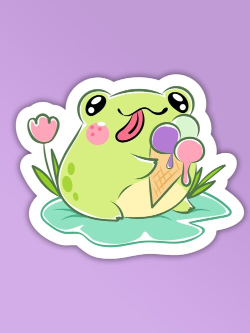 Cute Frog With Ice Cream Laptop And Mobile Stickers