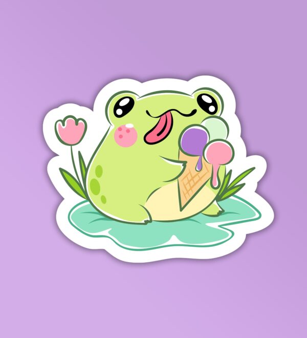Cute Frog With Ice Cream Laptop And Mobile Stickers Cute Frog With Ice Cream Laptop And Mobile Stickers