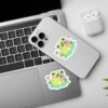 Cute Frog With Ice Cream Laptop And Mobile Stickers
