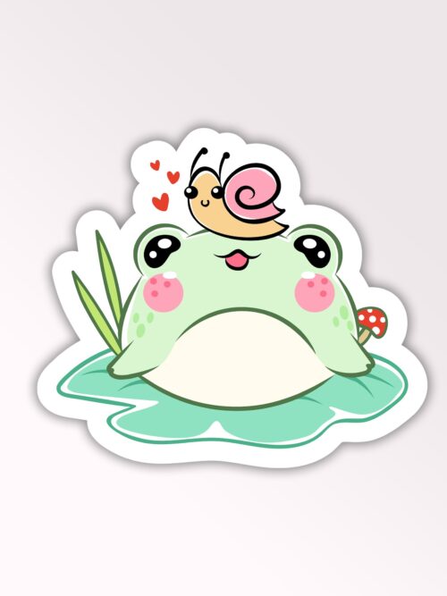 Cute Frog With Snail Laptop And Mobile Stickers