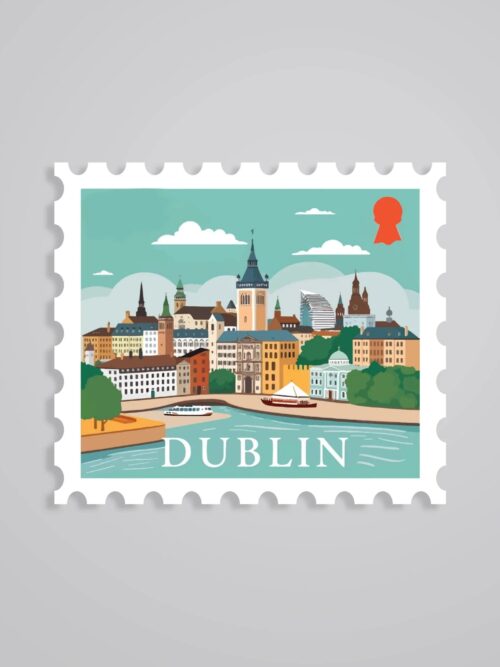 Dublin Cityscape Riverfront Post Stamp Travels Stickers