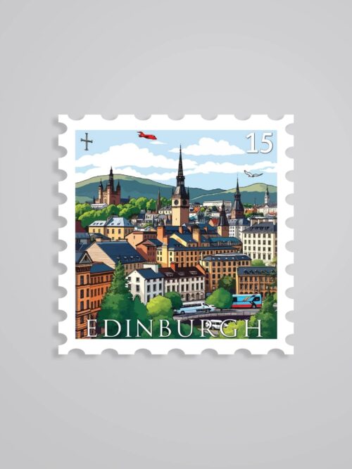 Edinburgh Scenic City View Post Stamp Travels Stickers