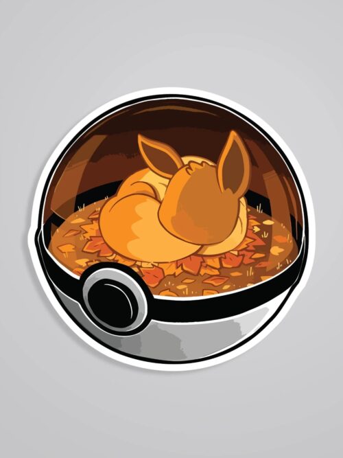 Eevee In Autumn Leaves Pokeball Anime Stickers