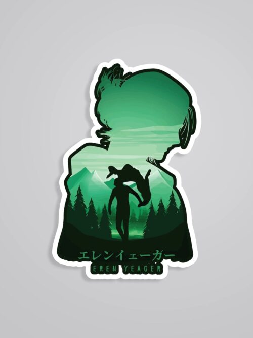 Eren Yeager Silhouette In Green Anime Stickers
