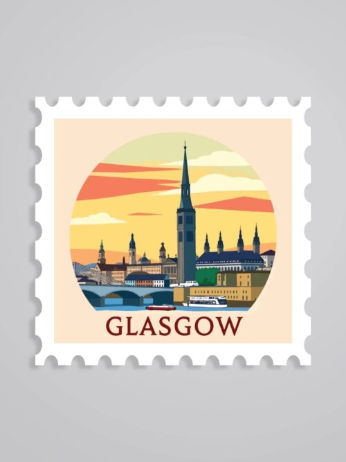 Glasgow Sunset Skyline Post Stamp Travels Stickers