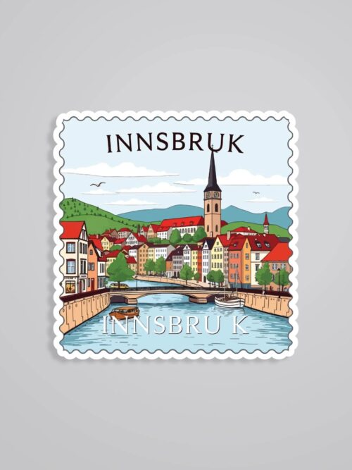 Innsbruck Mountain Village And River Post Stamp Travels Stickers