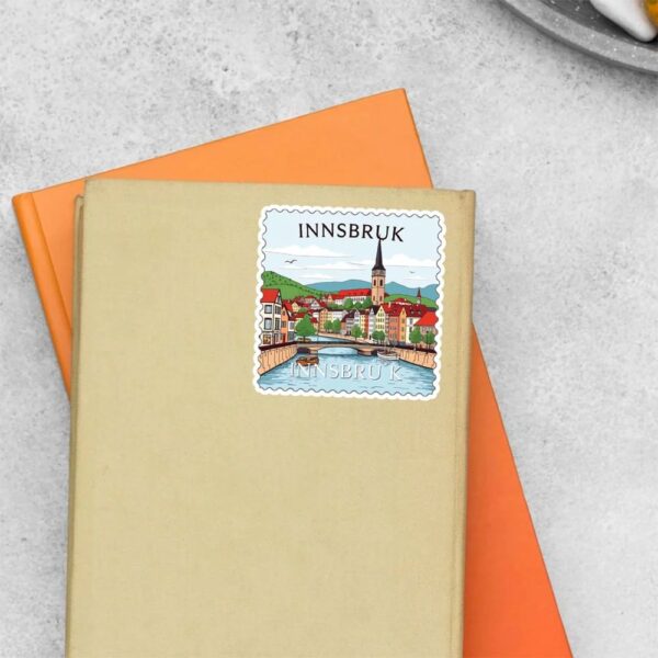 Innsbruck Mountain Village And River Post Stamp Travels Stickers
