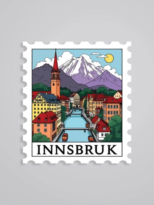 Innsbruck Mountain Village And River Views Post Stamp Travels Stickers