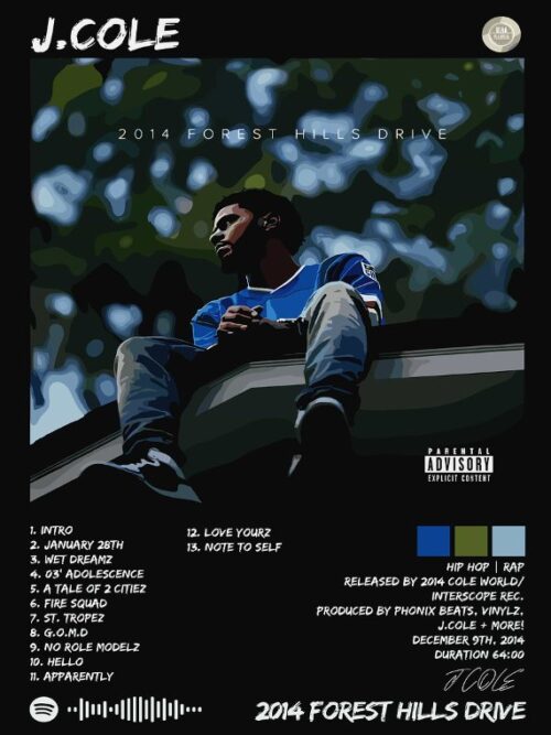 J Cole 2014 Forest Hills Drive Music Poster