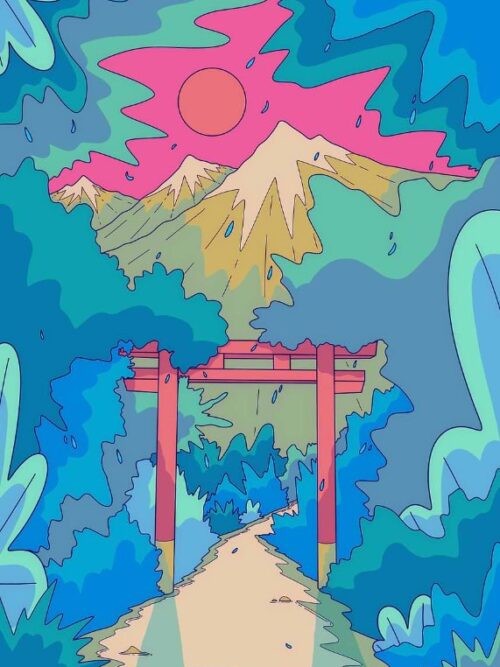 Japanese Mountain Gate Spring Vibes Poster
