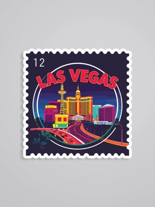 Las Vegas Neon Skyline Post Stamp Travels Stickers