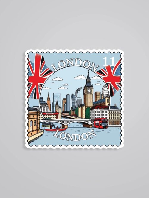 London Big Ben And Skyline Post Stamp Travels Stickers