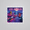 Los Angeles Neon Night Skyline Post Stamp Travels Stickers