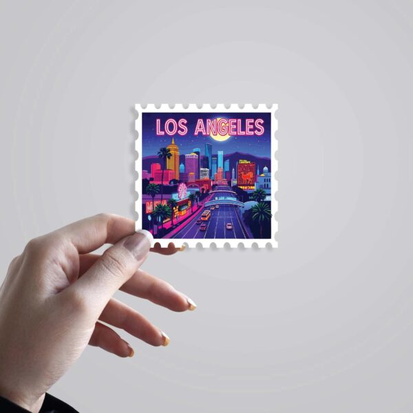 Los Angeles Neon Night Skyline Post Stamp Travels Stickers