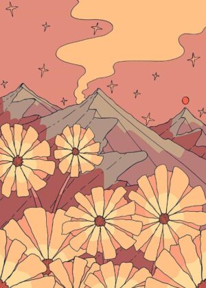 Mountain Sunset Flowers Spring Vibes Poster
