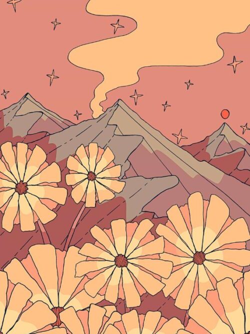 Mountain Sunset Flowers Spring Vibes Poster
