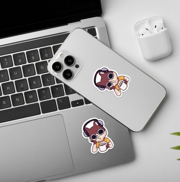 Overthinking With Coffee Mobile Laptop Sticker Overthinking With Coffee Mobile Laptop Sticker
