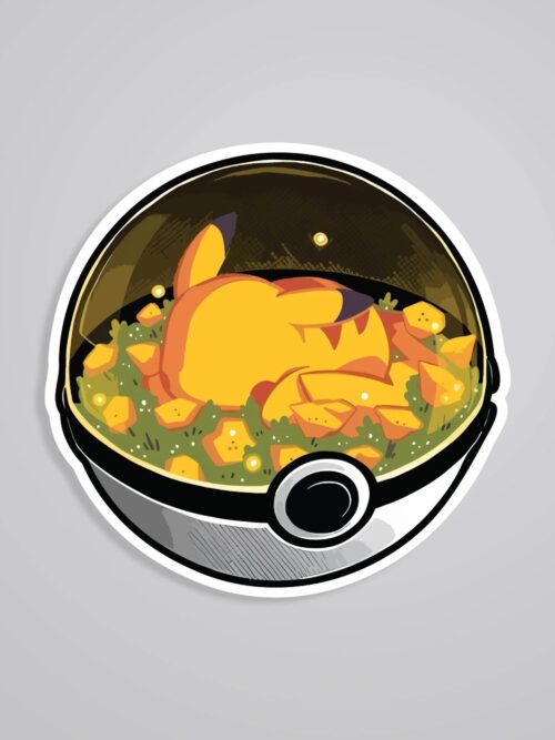 Pikachu In Yellow Field Pokeball Anime Stickers