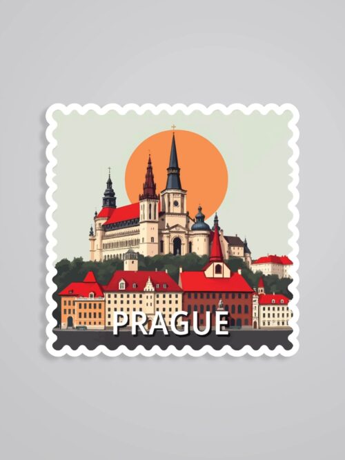 Prague Historic Church And Sunset Post Stamp Travels Stickers