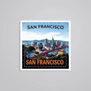 San Francisco Bridge And City Skyline Post Stamp Travels Stickers
