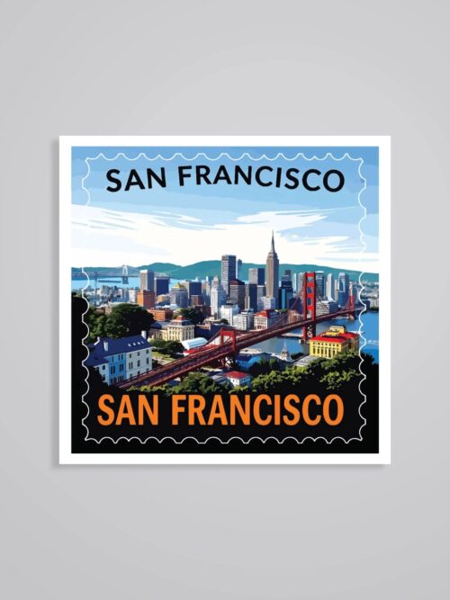 San Francisco Bridge And City Skyline Post Stamp Travels Stickers