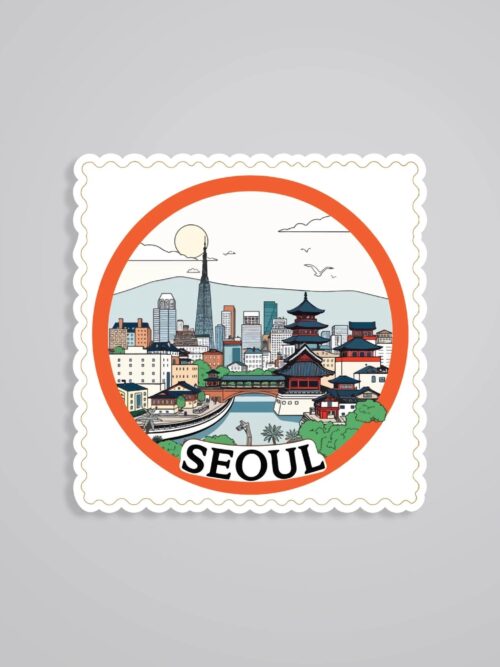 Seoul City Skyline And Tradition Post Stamp Travels Stickers