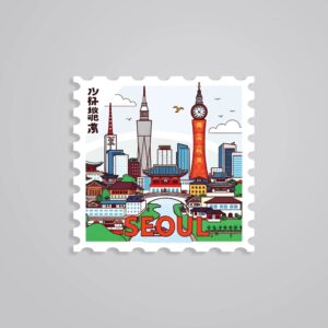 Seoul City Tower Post Stamp Travels Stickers