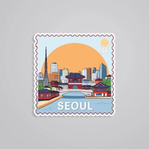 Seoul Cityscape And Tradition Post Stamp Travels Stickers