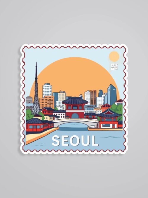 Seoul Cityscape And Tradition Post Stamp Travels Stickers