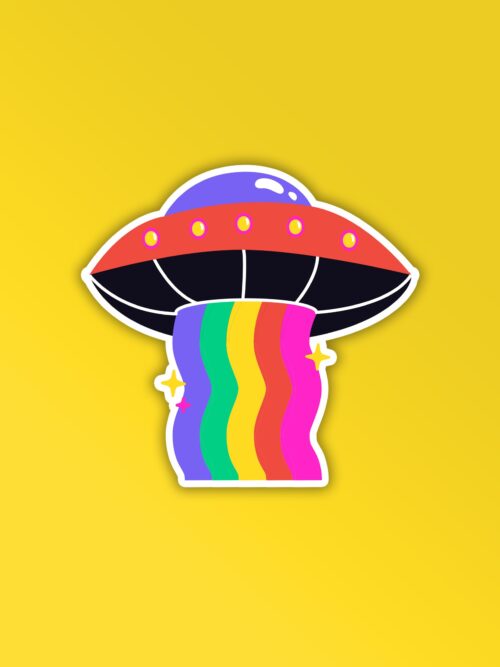 SpaceShip Rainbow Sticker