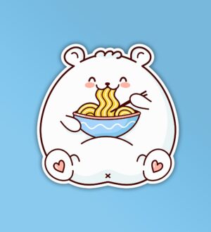 Teddy Eating Noodles   Laptop Mobile Sticker