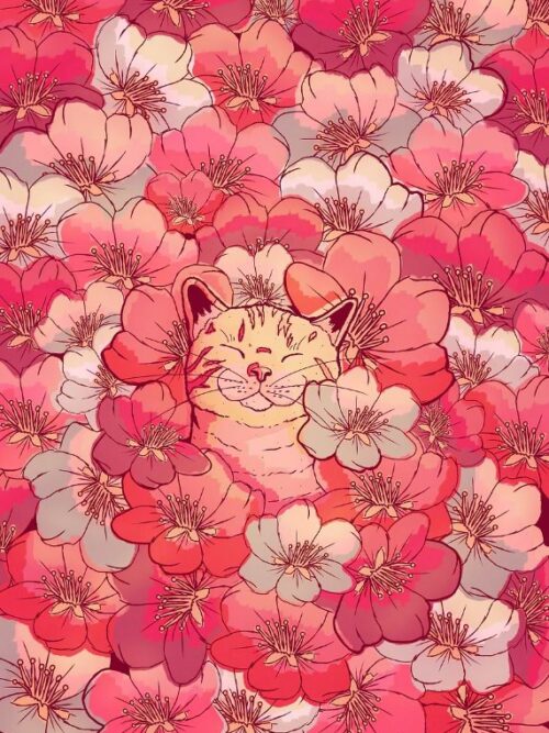 The Cherry Blossom Cat Spring Vibes Poster