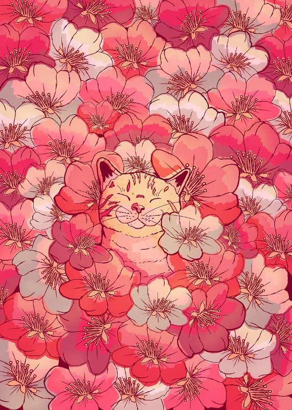 The Cherry Blossom Cat Spring Vibes Poster