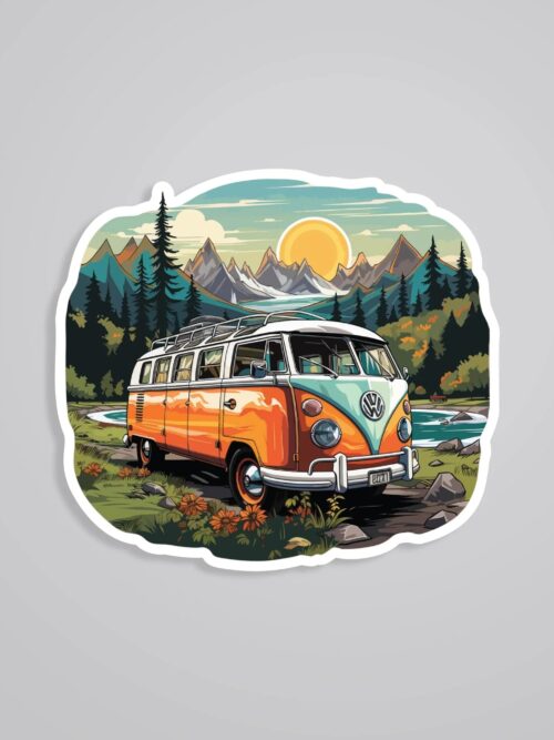 Whimsical Caravan Mountain View Travels Stickers