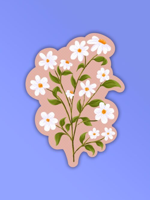 White Flowers Laptop Mobile Stickers