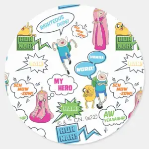 Adventure Time Character Call Out Pattern Classic Round Sticker