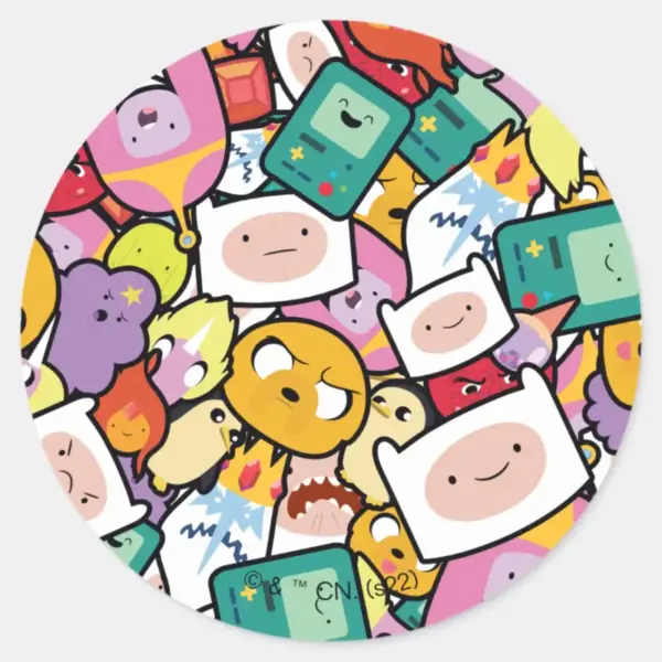 Adventure_Time___Character_Toss_Pattern_Classic_Round_Sticker_1 Adventure Time Character Toss Pattern Classic Round Sticker
