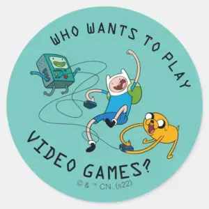 Adventure Time Finn Jake Play With BMO Classic Round Sticker