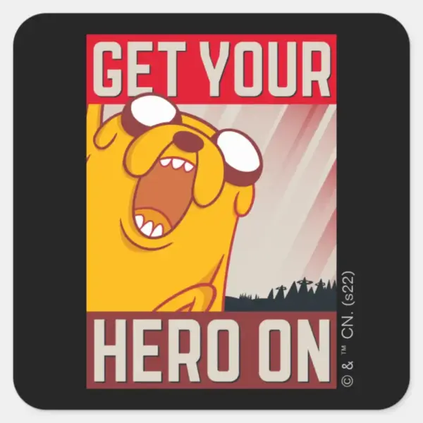 Adventure_Time___Jake__Get_Your_Hero_On__Square_Sticker_1 Adventure Time Jake Get Your Hero On Square Sticker